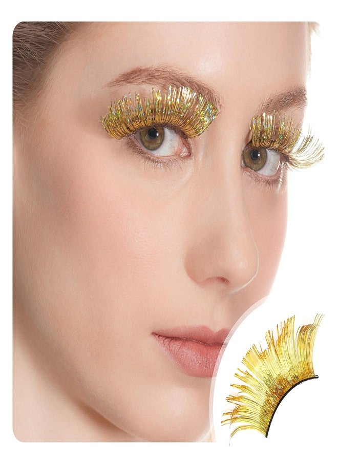 Dorisue Gold Glitter Halloween Lashes - Colorful Feather False Eyelashes for Concert & Stage Performances,Bring Dramatic Lashes,Reusable 1 Pair Sparkle False Lash for Music Tours, Festival Looks